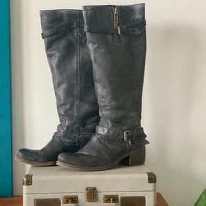 Vintage Leather Moto Boots - Black/Grey (Size 10)